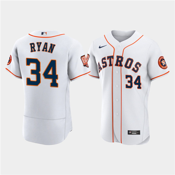 Men's Houston Astros #34 Nolan Ryan White 60th Anniversary Flex Base Stitched Baseball Jersey